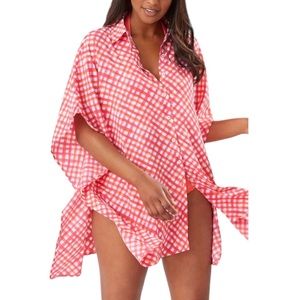 Tommy Bahama Harbour Island Gingham Boyfriend Shirt Tunic Size S/M